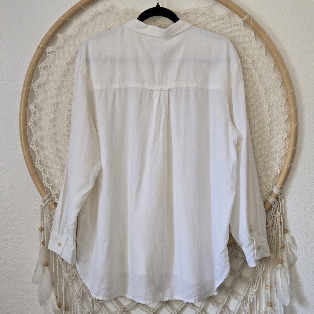 Anthropologie Pilcro Ruffled Placket Shirt Off-White Size Large - Picture 5 of 10